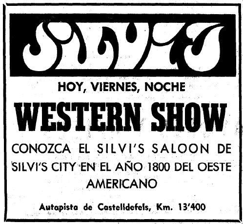 Anunci de la celebraci d'un Western Show a la discoteca Silvi's de Gav Mar publicat al diari LA VANGUARDIA el 28 d'Agost de 1970